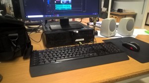work desk with a computer
